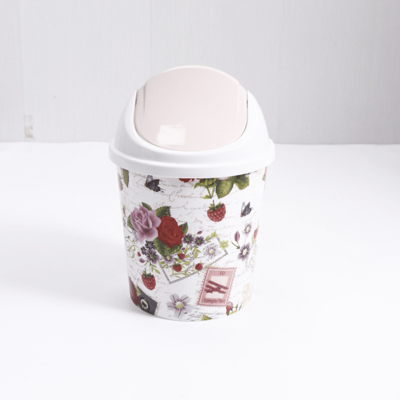 Living Room Bathroom Kitchen Trash Can with Lid Floral Print