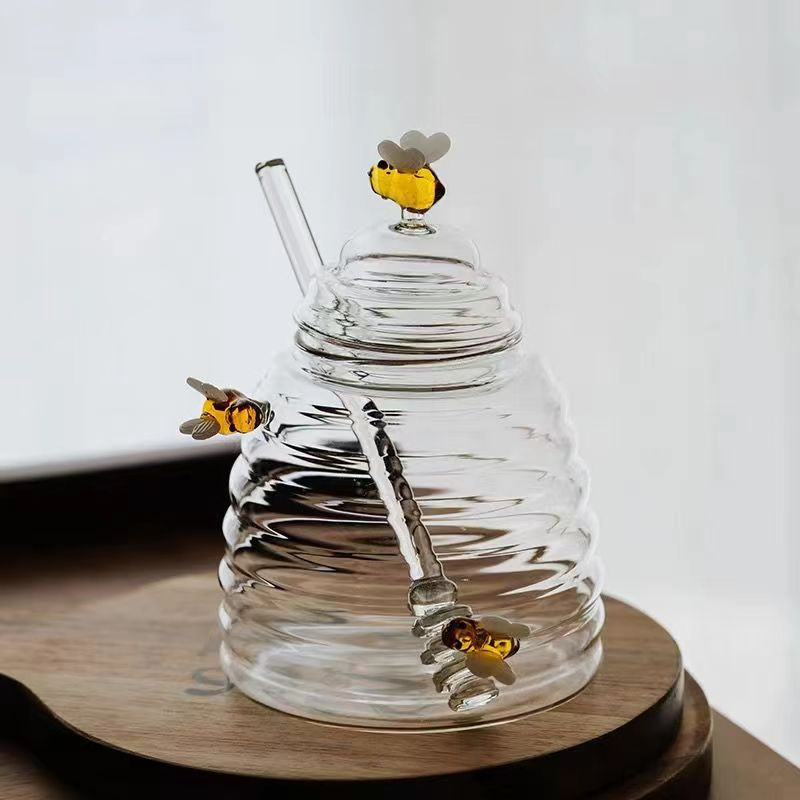 16 Oz Hand-Blown Elegant High Borosilicate Glass Honey Pot