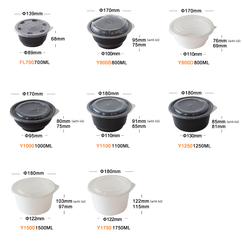 Unisupply Custom Black Plastic Bowl Plastic Plates Bowls Set for Takeaway Food