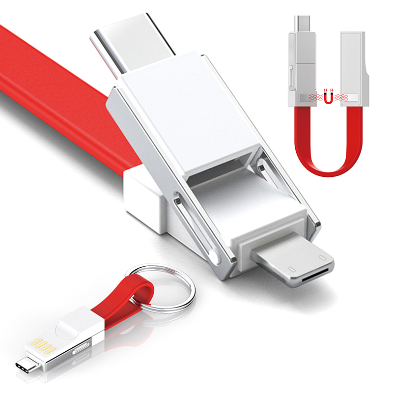 Keychain Magnetic Data Cable, USB Charging Date Cable, Mini 3 in 1 Charging Cable, Mobile Phone Cable, Promotional USB Date Cable