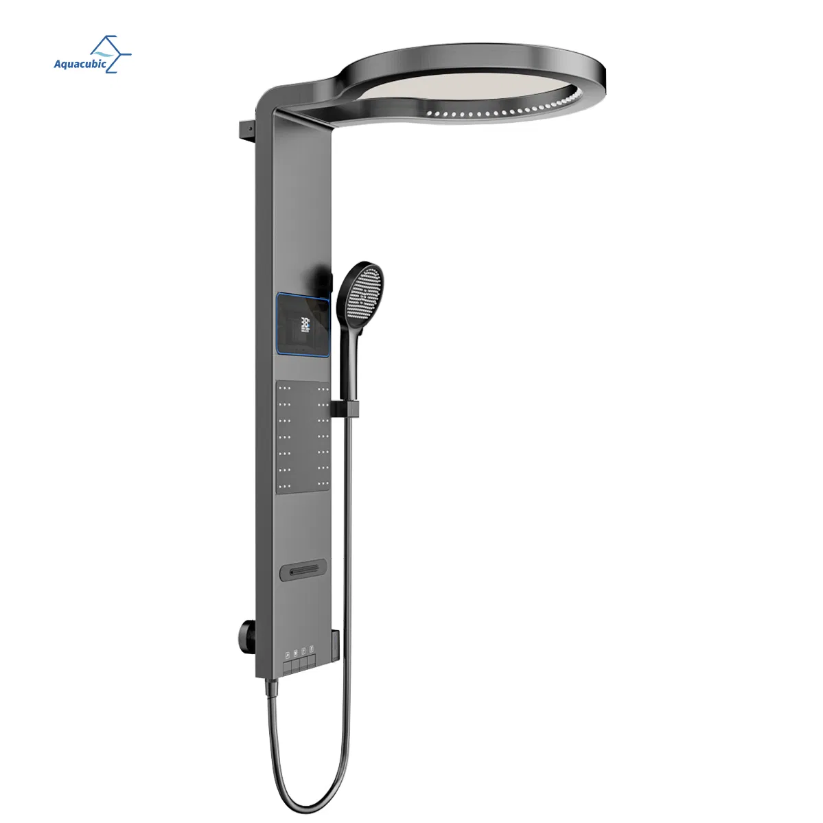 Premium Grey Aluminum Shower Tower - Wall Mounted Rainfall System with LED & Waterfall Jets