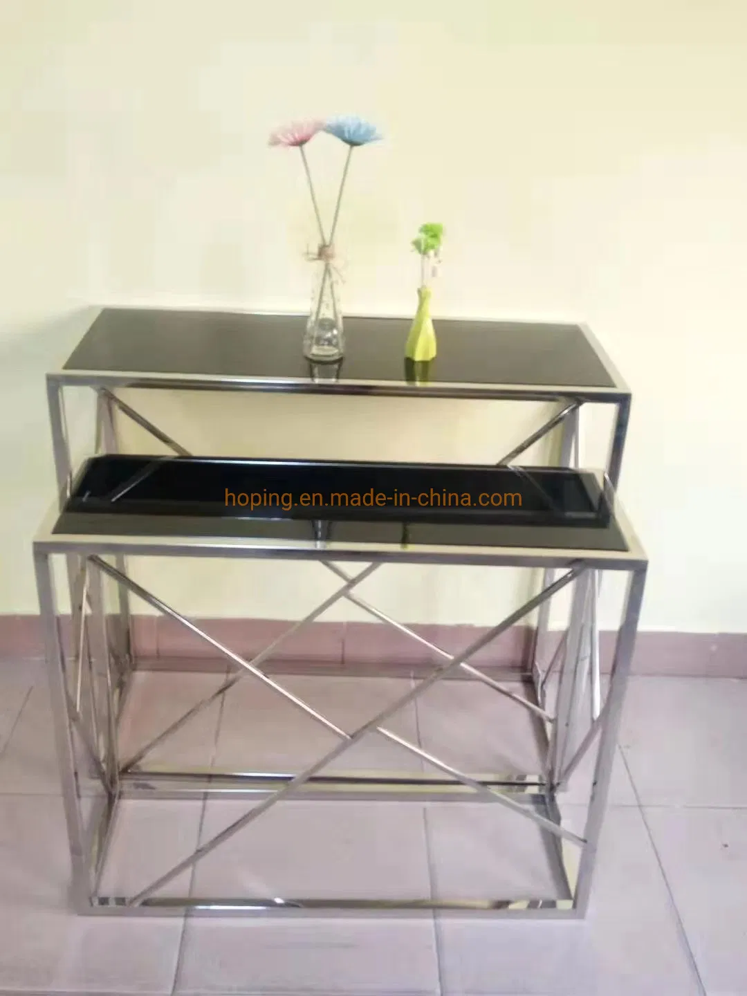 Black Color Z Shape Shop Retail Display Table 3 PCS One Set Stackable Coffee Table