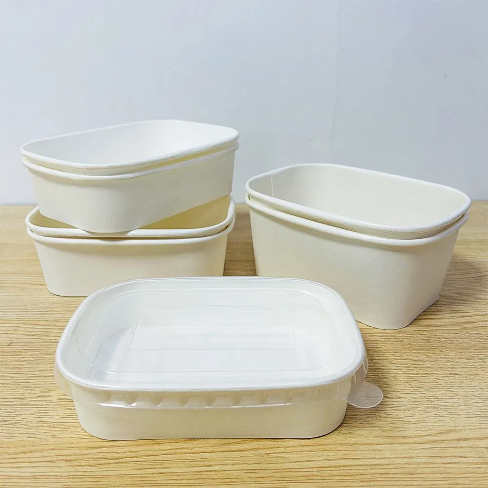 500ml Disposable Kraft Rectangle Paper Bowl with PP Lid Salad Bowl Takeaway