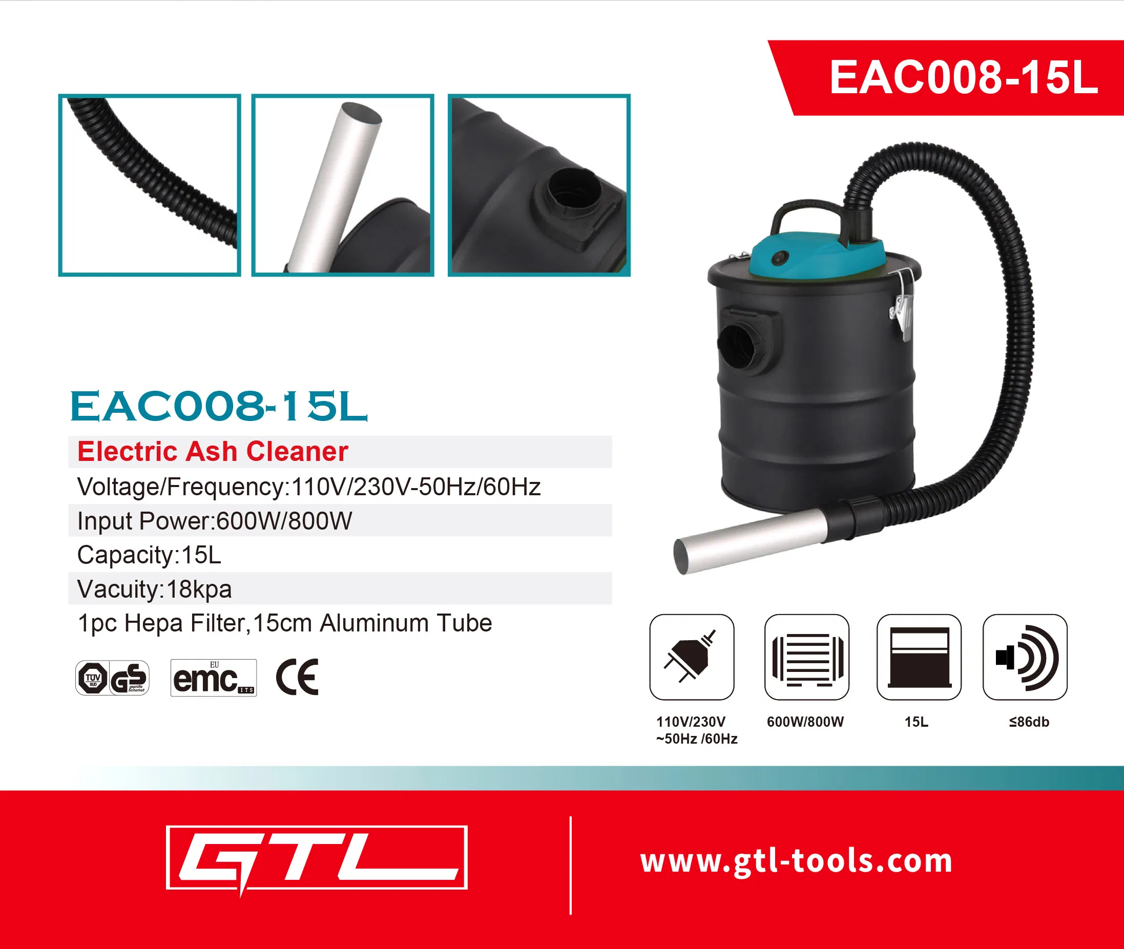 Electric Power Tools Cleaning Machine Porter-Cable Wet/Dry Vacuum Ash Cleaner with HEPA Filter (EAC008-20L)