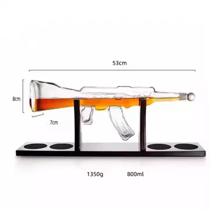 800ml Brandy Vodka Glass Wine Decanter Set Whisky Tequila Clear Ak47 Gun Shaped Liquor Bottle for Sale Men Dad Brother Husband Gift