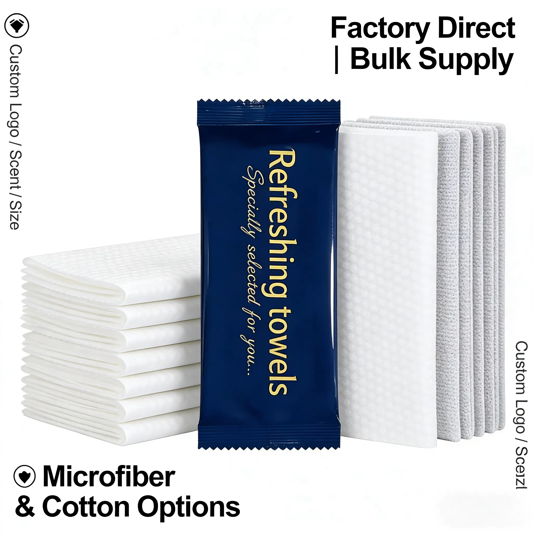 Microfiber Cotton Wet Wipes Single Pack for Hotel Airline Custom Logo
