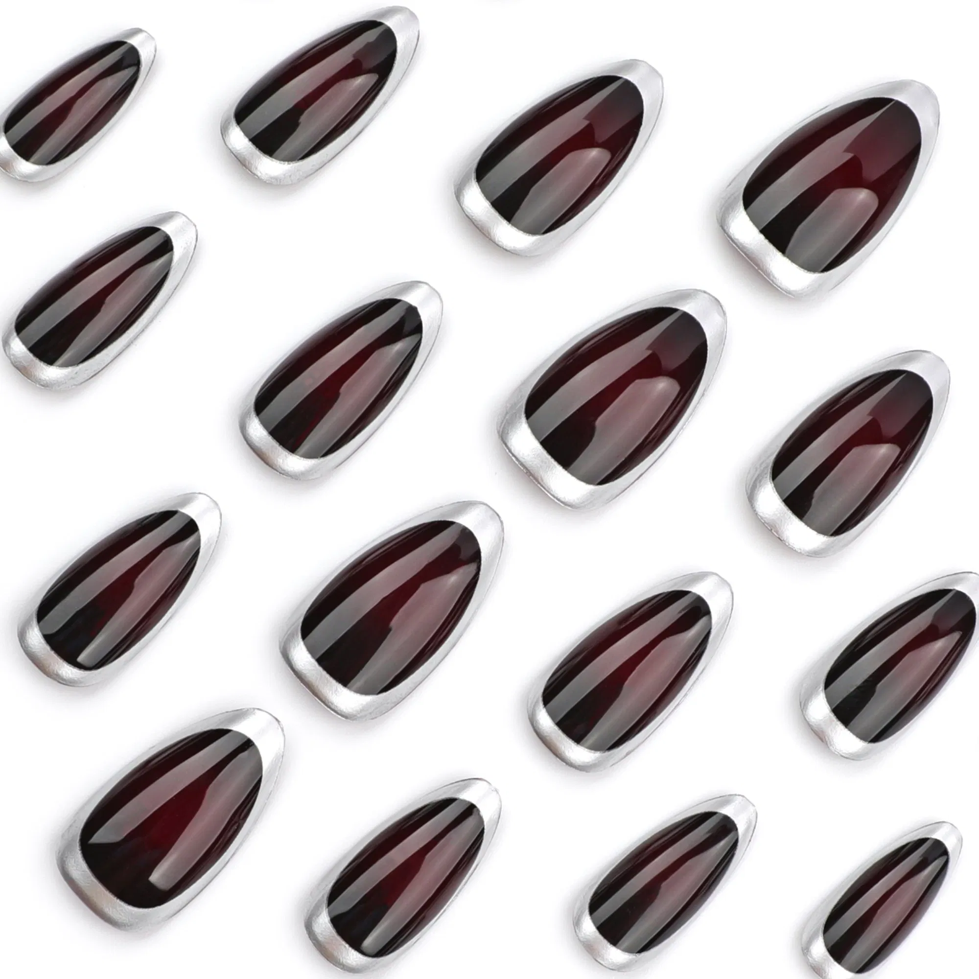 OEM Dark Design Press on False Nail Reusable French Almond Fake Nail