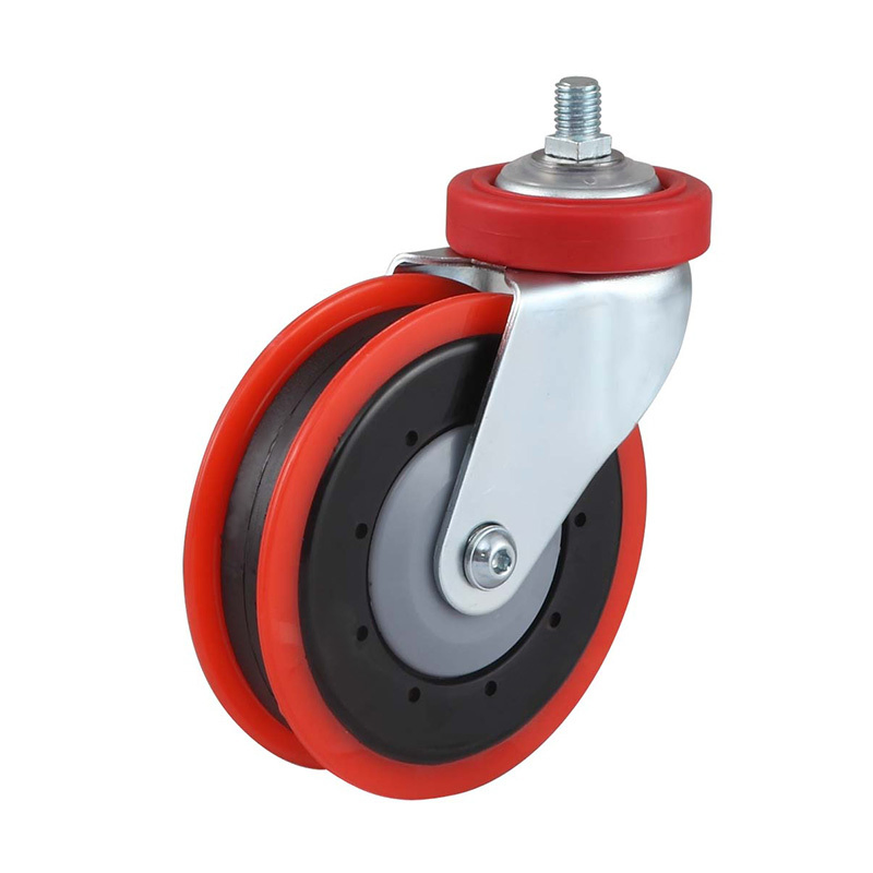 4/5-Inch Hollow Rivet Type Tri-Pronged Elevator Polyurethane Silent Swivel Caster Wheel