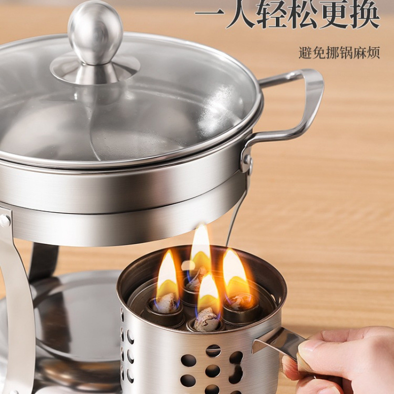 Individual Alcohol Burner Hot Pot: Commercial Dual-Flavor Pot & Soup Pot for Home Use and Outdoor Stainless Steel Cookware