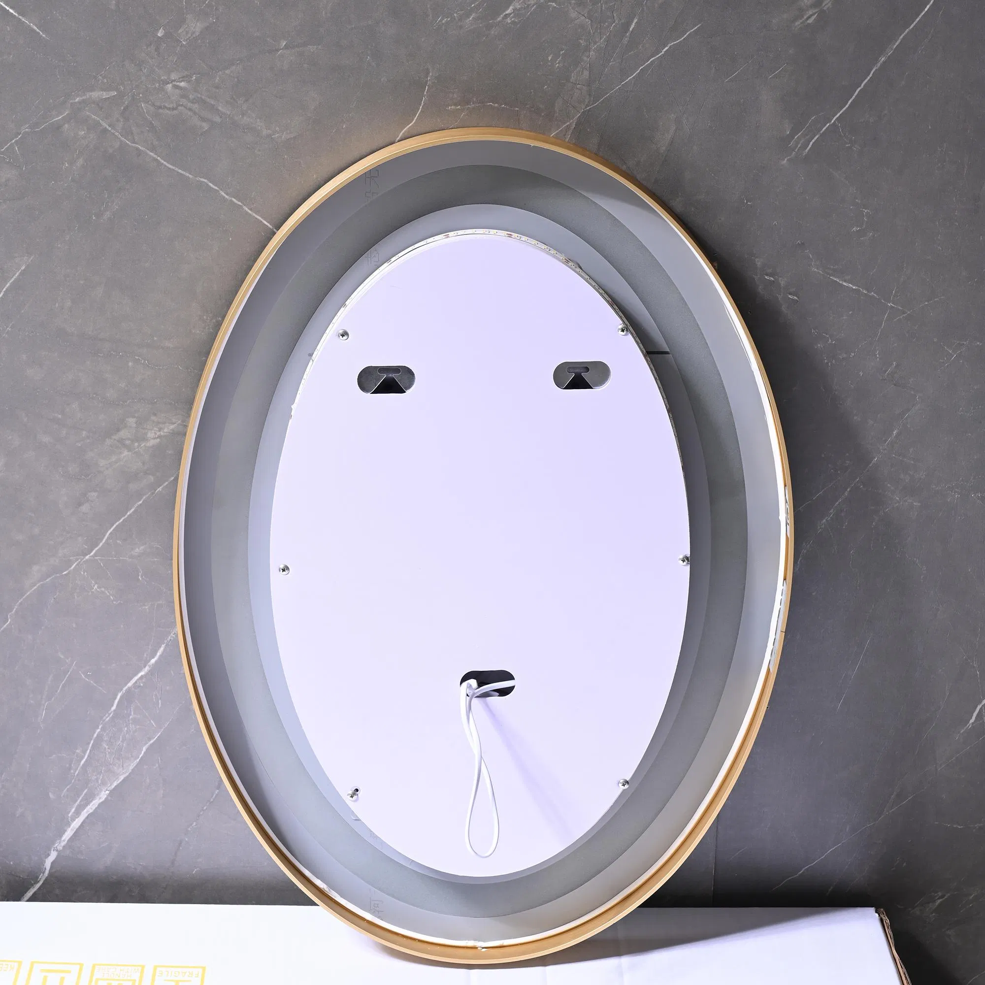 Gold Sandblasted 60×80 Oval LED Wall-Mounted Bathroom Vanity Mirror Espejos