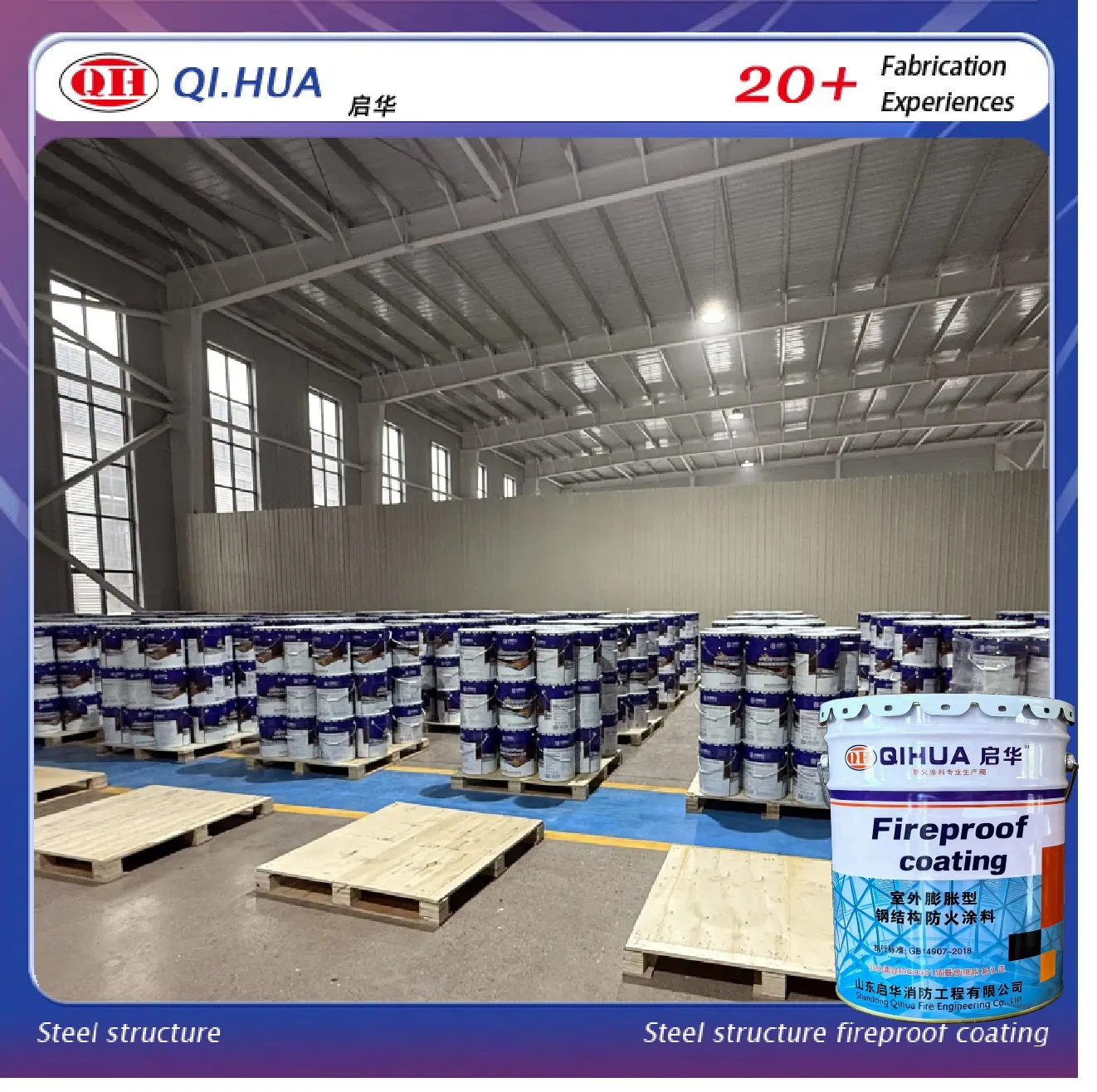 Longlife Indoor Water-Soluble Thin Intumescent Fireproof Coating for Steel Structures
