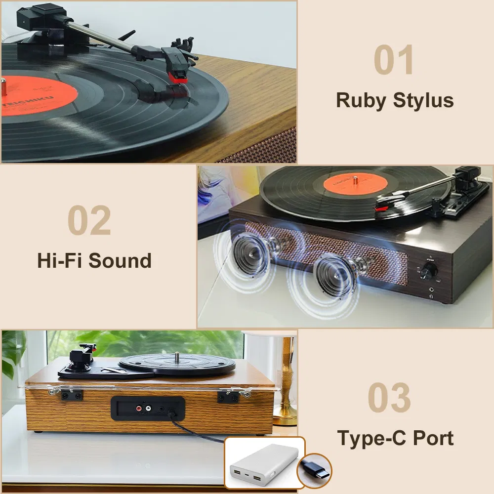 Деревянный ретро-проигрыватель с Bluetooth 5.0