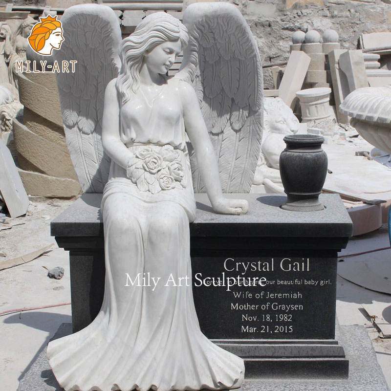 Custom Sitting Angel White Marble Tombstone Cemetery Headstones