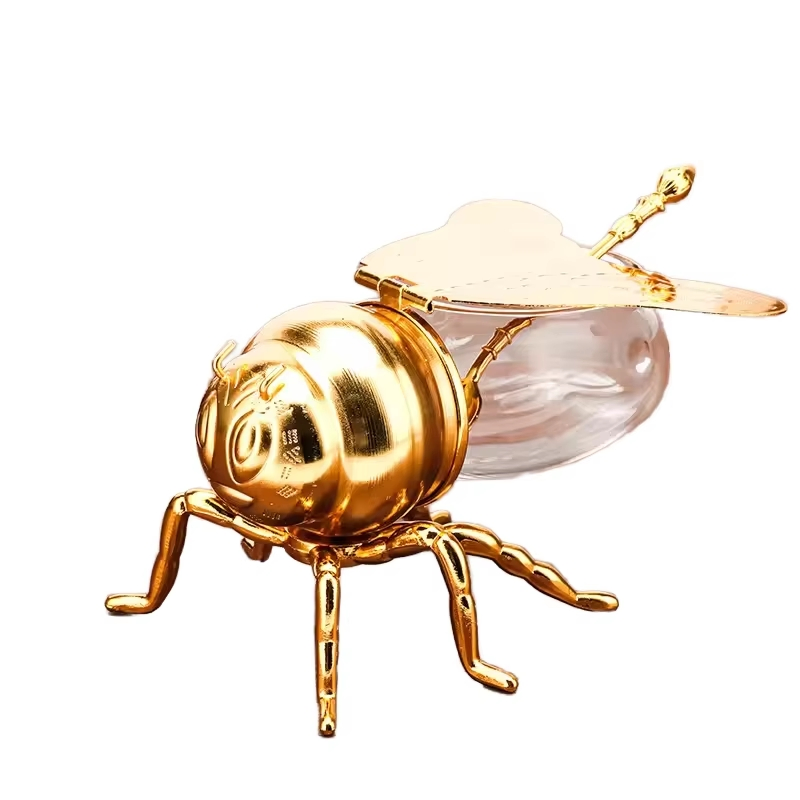 Bee Shape Electroplated Honey Jar Metal Seasoning Jar with Spoon