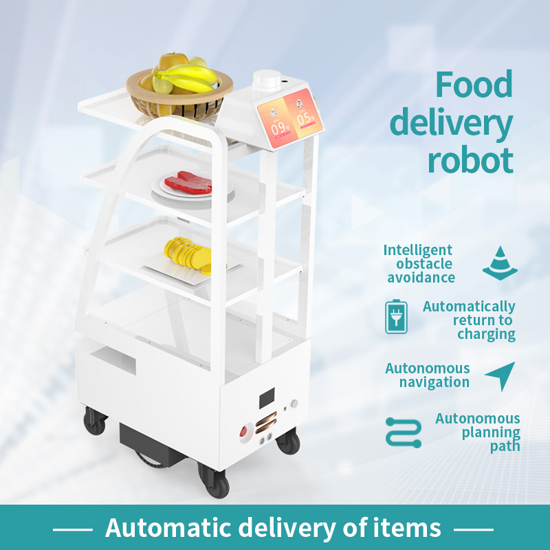 New Product Food Delivery Cart Reeman 4 Layers Plate 60kg Load Dish Delivery Cart Robot for Hotel/Restaurant/Hospital