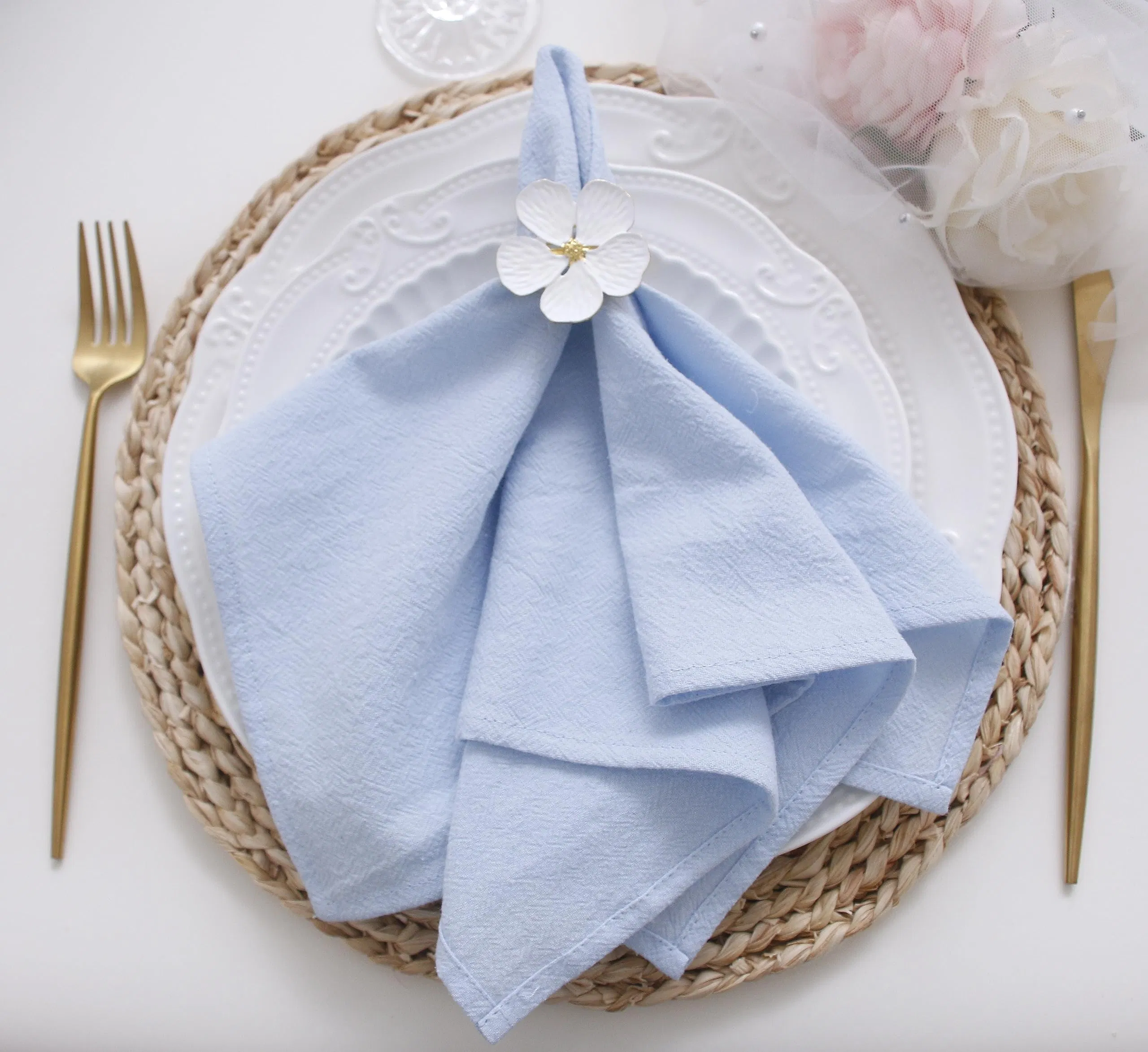 Sky Blue Color Washable Kitchen Napkins Cloth Fabric Restaurant Table Decor Custom Reusable Cotton Linen Tea Towel Linen Napkins