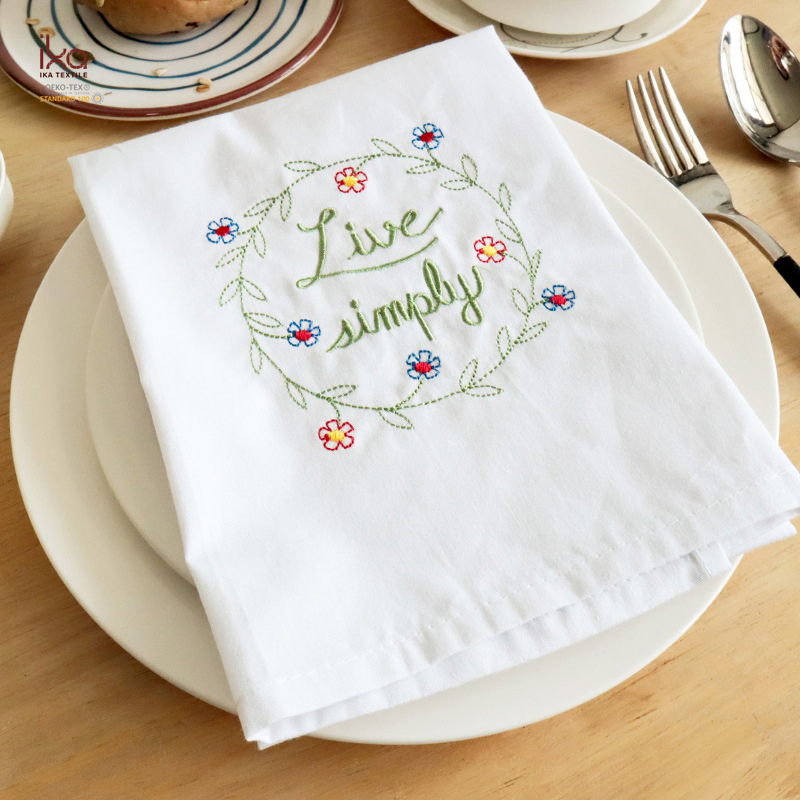 Hotel Living Room Home Decoration Hot Sale New Product Custom Printed Embroidery Woven White Cloth Cotton Napkins with Logo