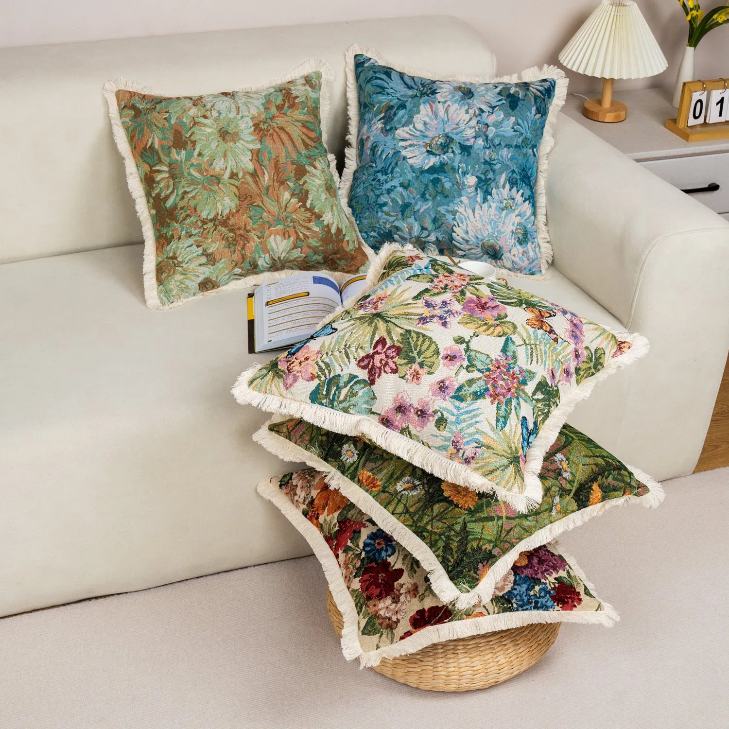 Dairui Wholesale Jacquard Square Pillow Covers with Inserts Oil Painting Texture for Sofa Bed Decor