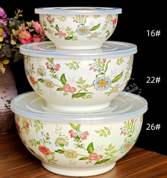 Enamel Bowl Set with PPE Cover/Salad Bowl/Soup Bowl/Mixing Bow/ Food Container
