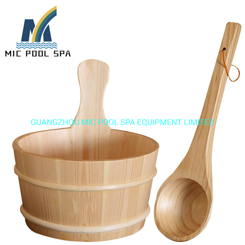 Good Quality Sauna Accessories Foot Bath Drum Wooden Pail with Wooden Scoop for Sauna Room