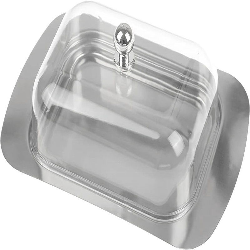 Commercial Kitchenware Food-Grade Stainless Steel Western-Style Cheese and Butter Dish with Plastic Lid