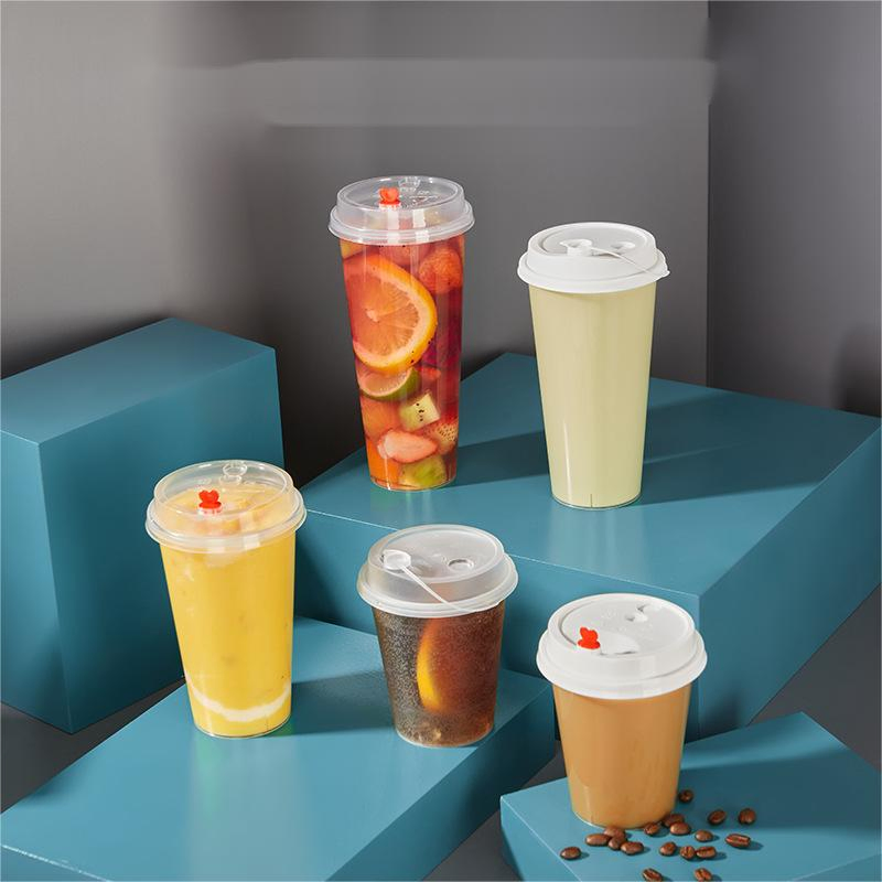 Plastic Cups Milkshake Round Shape PP Boba Cup 12/16/20oz Eco Friendly PLA Custom Logo Disposable Bubble Tea Cup with Lid
