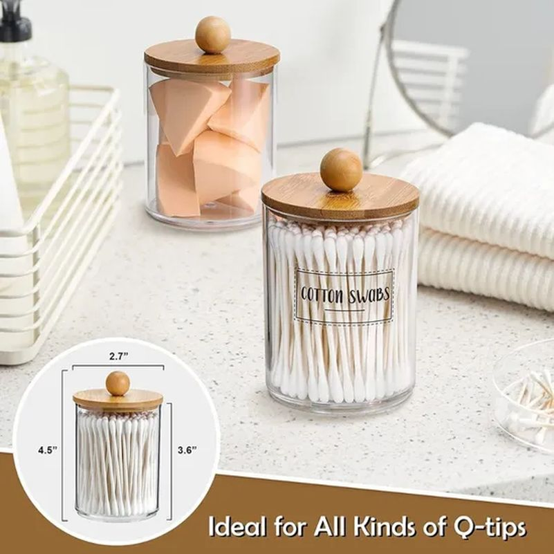 Cotton Ball Pad Round Swab Holder Dispenser Jars with Bamboo Lids for Bathroom Accessories Storage Organizer Hh008_1