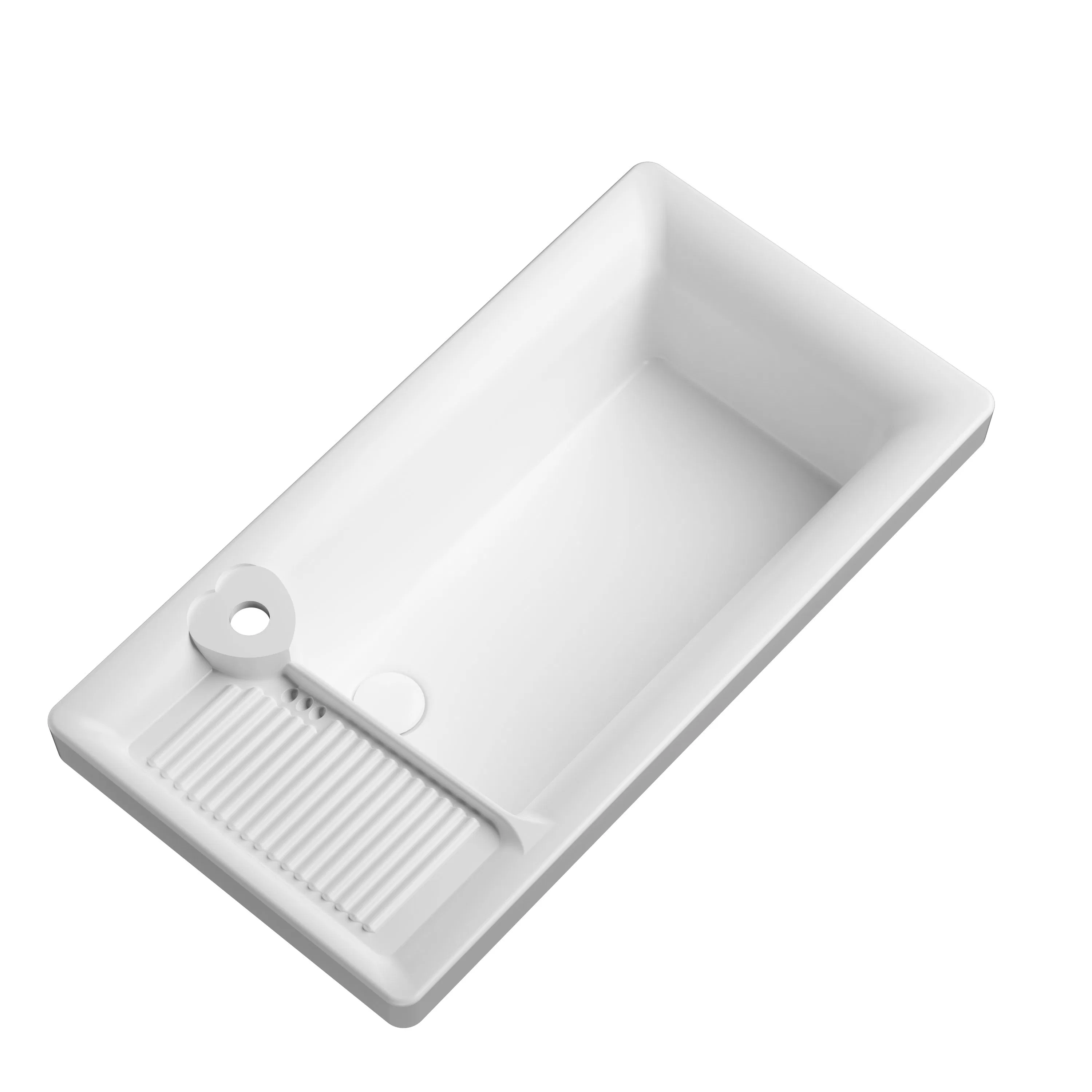 Hc-842c Extra Large Ceramic Semi-Recessed Basin Built-in Washboard Sink