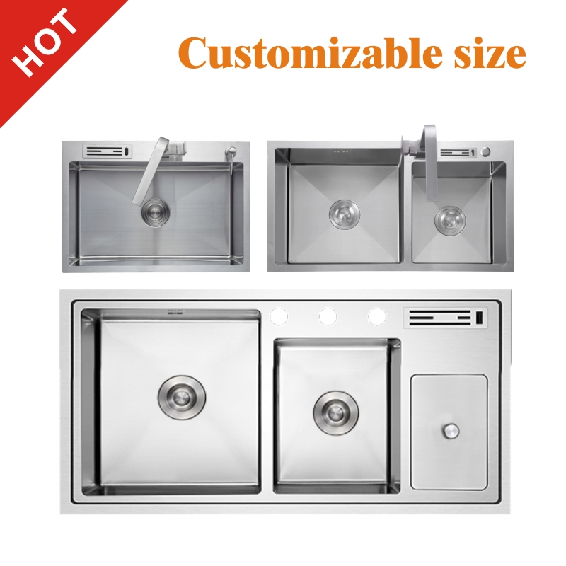 2025 Multifunctional Superior 2 3 mm Double Bowl Stainless Kitchen Lavabo Sink with Dustbin and Ashbin Bowl and Sink Taps Kitchen Sink