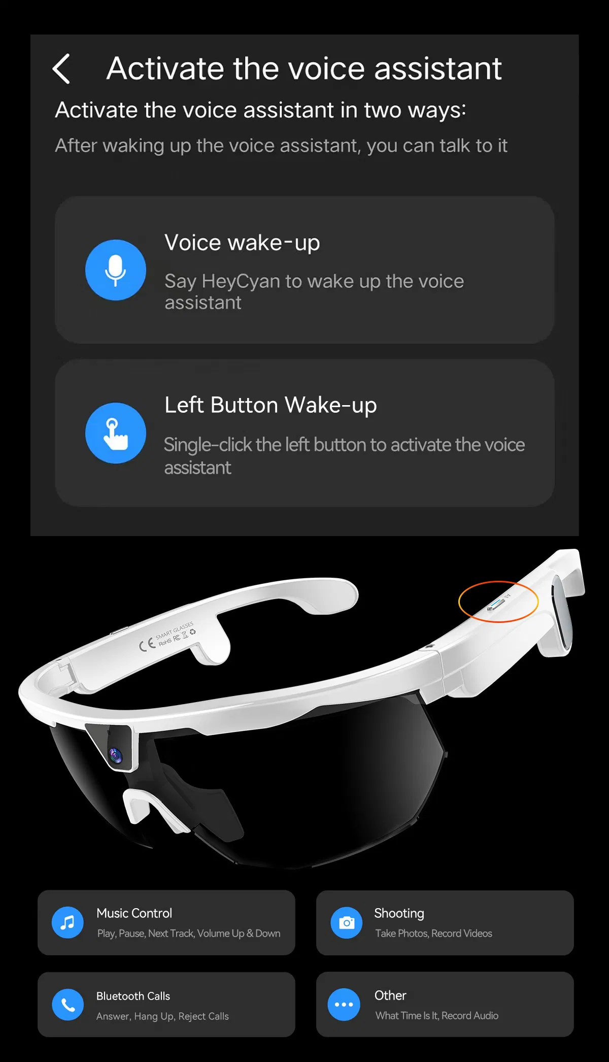 4K Ultra Clear Ai Smart Eye Wear 6-Axis Anti Shake Wireless Earphones Video Photo Bt Speaker Voice Assistant 4GB Intelligent Sports Camera