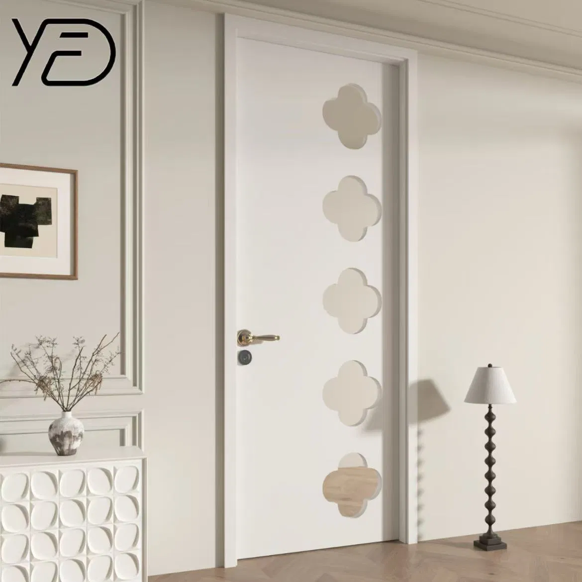 China Factory Customized Premium Solid Wood Entrance Wooden Door with Elegant Glass Design