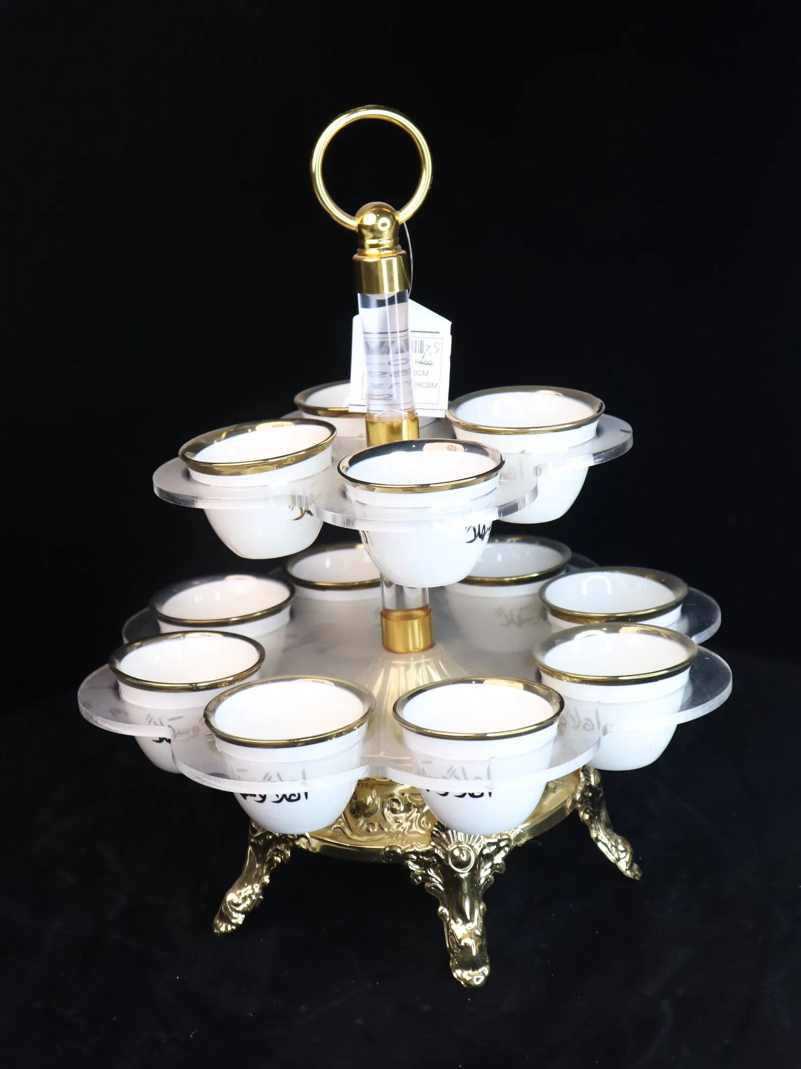 Household Gold-Plated Iron Frame, 12 Ceramic Tea Cup Decoration Set