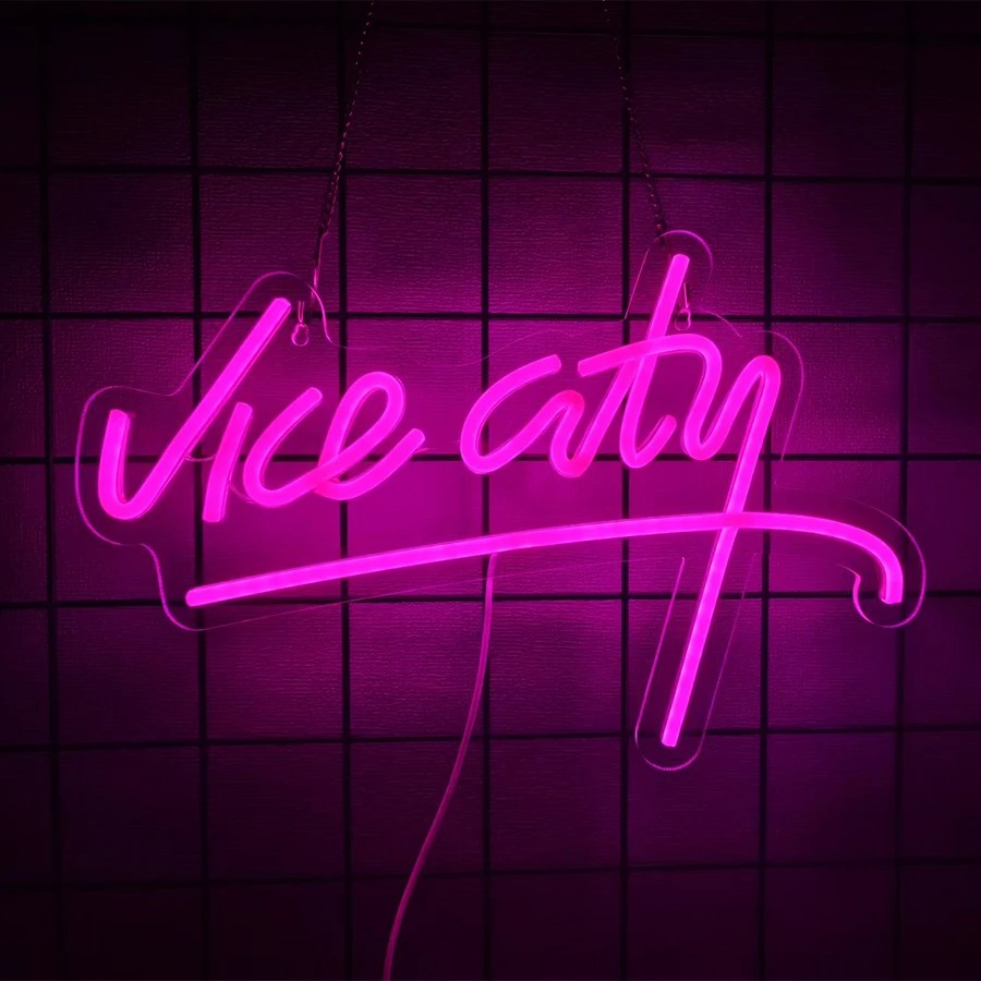 Vice City Neon Sign, LED Pink Letter Light, Used for Bedroom, Game Room, Club, Bar, Man Cave Art Decor, USB Powered Light.