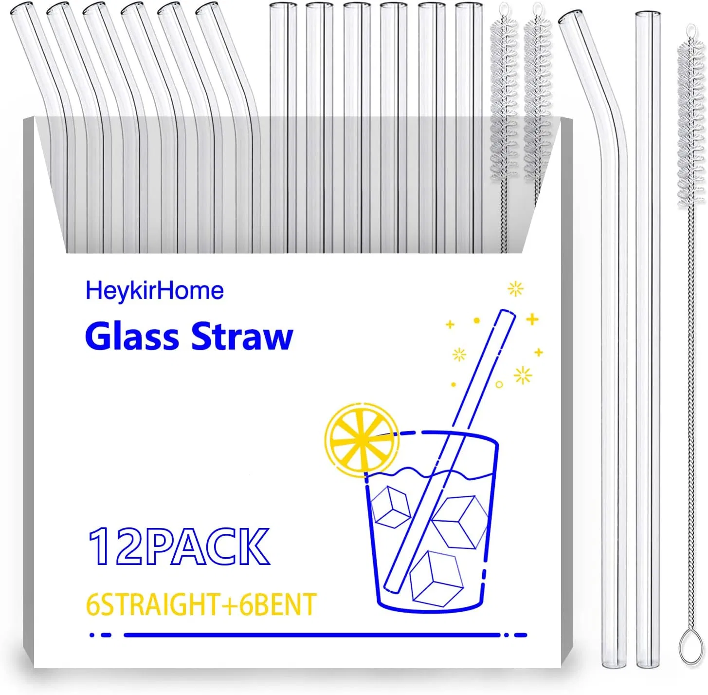 Reusable Straws Clear Glass Straws Colorful Design Milkshakes, Juices, Teas (Multicolor)
