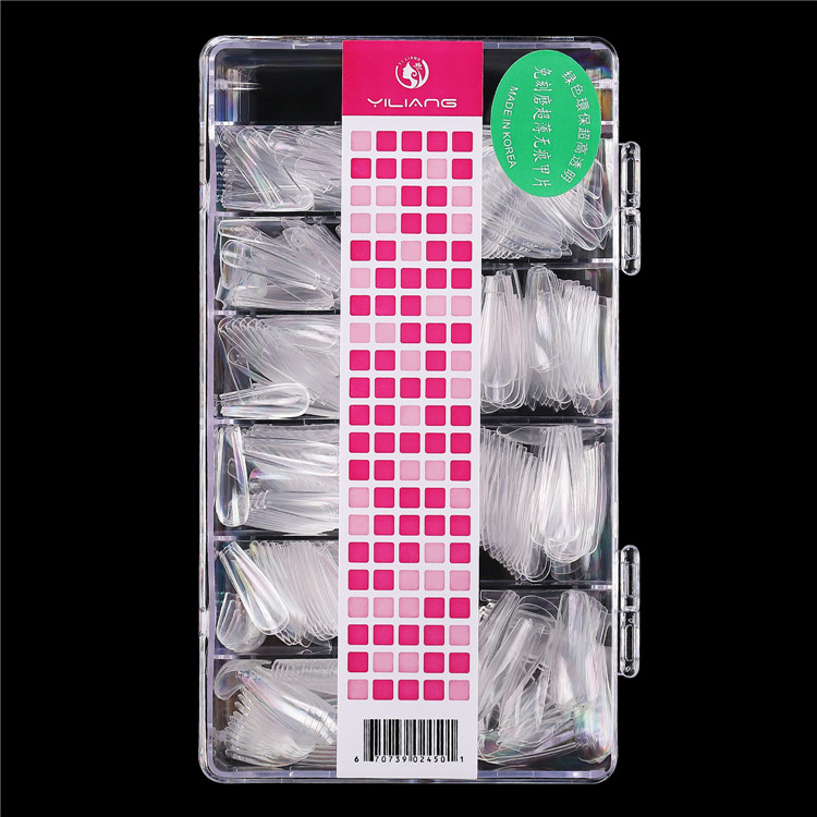 500PCS/Box of Artificial Nails, Nail Art, Ballet Transparent False Nails, Foldable, Seamless, Full Net Red, Long Almond Tip Design, False Nails