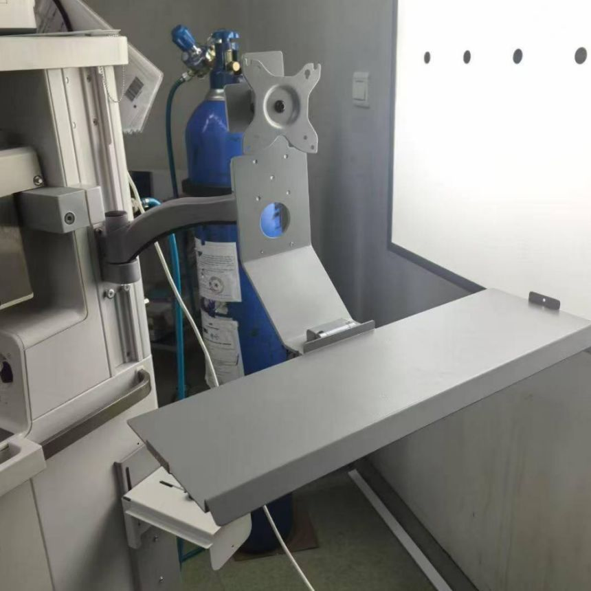 Factory Direct Adjustable Wall Metal Monitor Mount Bracket with Mouse Holder&Keyboard Tray for Industry or Hospital or Clinic Use