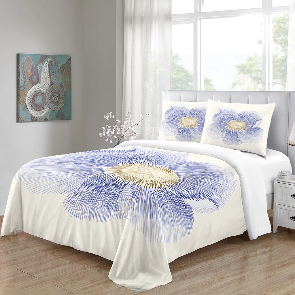 Queen Floral 3 PCS Bedding Sets, Oatmeal Plant Flowers Printed on Fluffy Comforter for All Season
