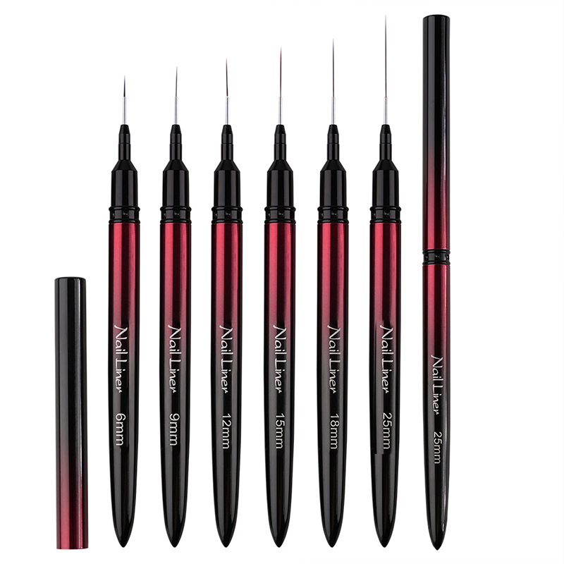 6/9/12/15/18/25mm Gel Liner Brush Painting Nail Brush for Soft Hair Metal Handle