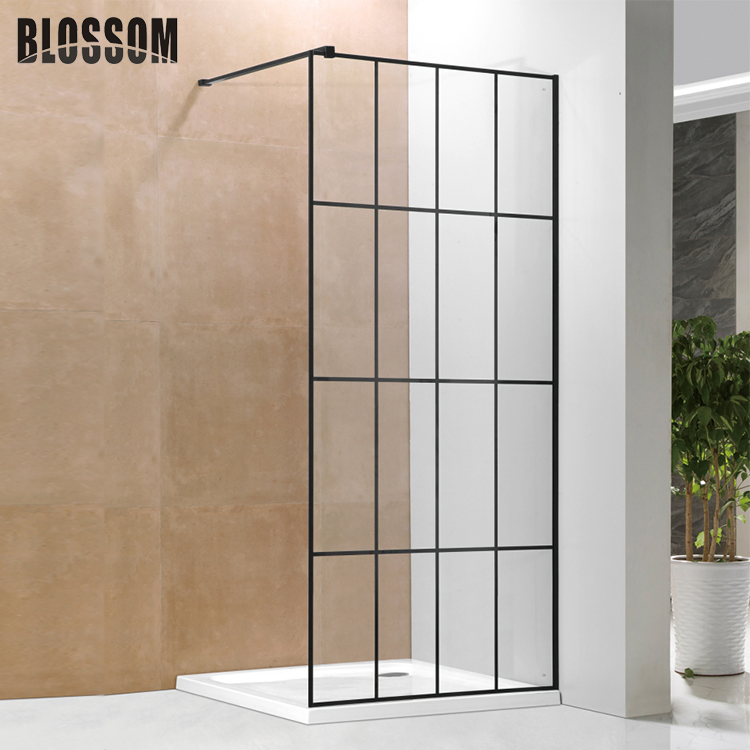 Bathroom Aluminum Frame Black Hinge Glass Door Shower Screen