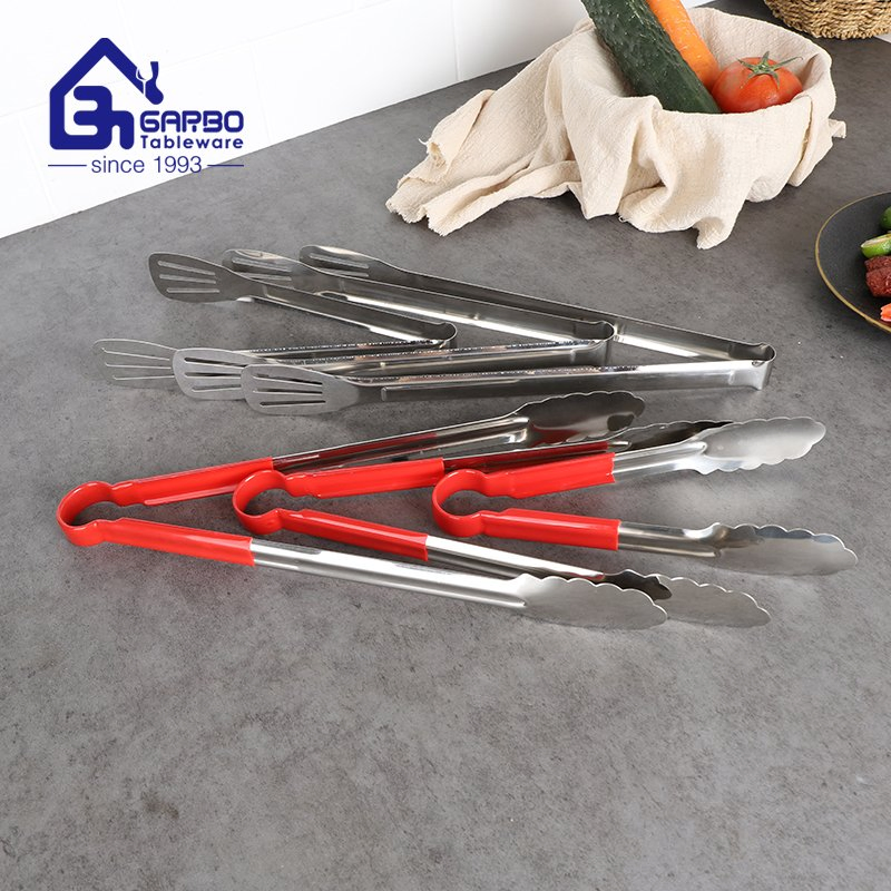 201ss Heat Resistant Barbeque Stainless Kitchen Cooking Food Tongs with Silicone Tips