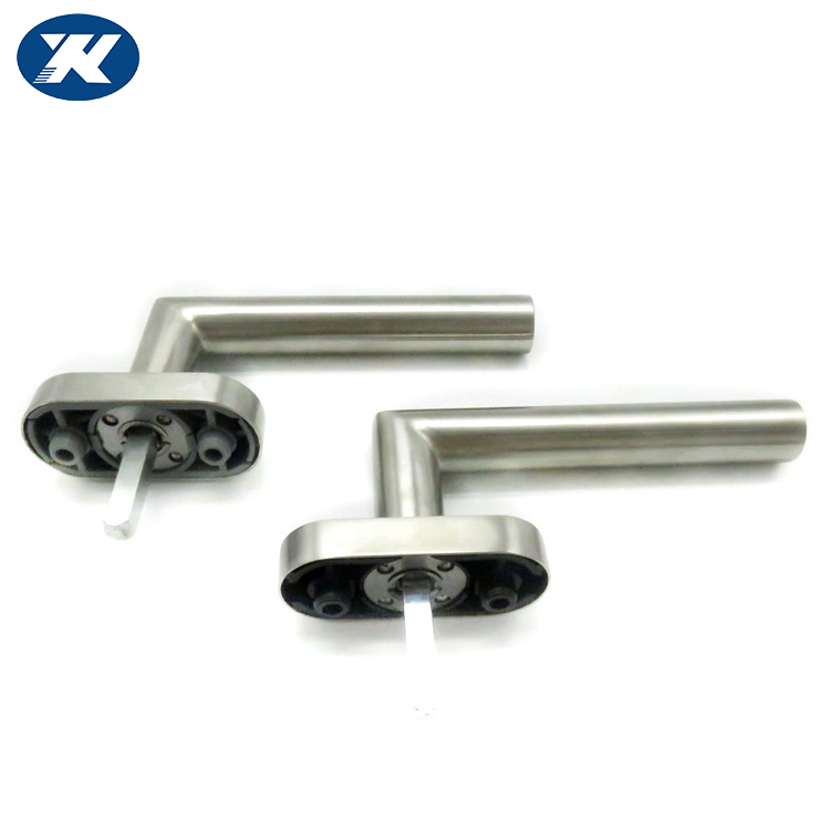 L Shape Oval Plastic Metal Base Stainless Steel Satin Polish Black Window Handle