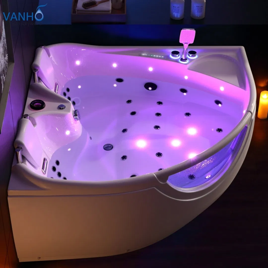 Угловая акриловая ванна для двоих с гидромассажем и окном