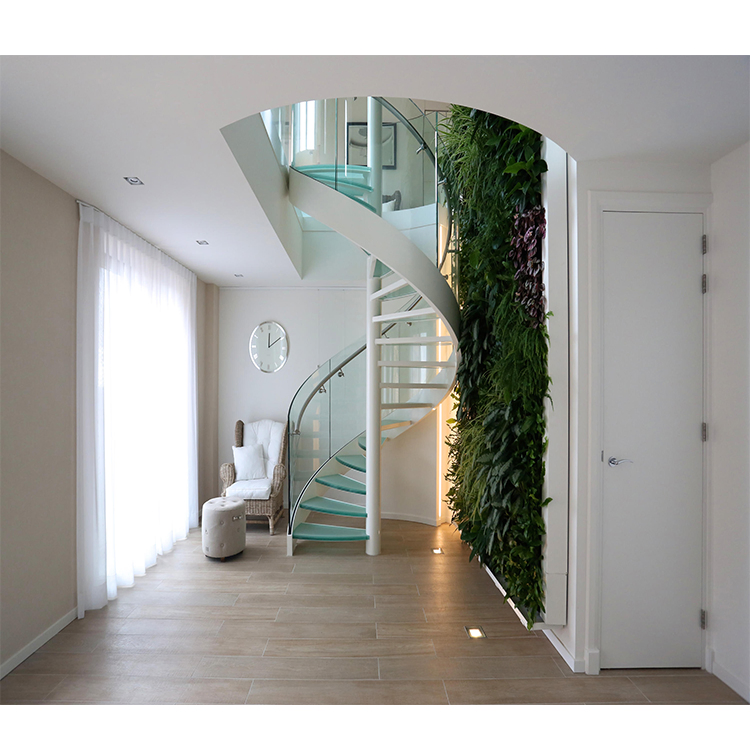 Prima Factory Easy Installed Villa Commercial Glass Step Spiral Staircase Resident Indoor Wood Tread Helical Stairs