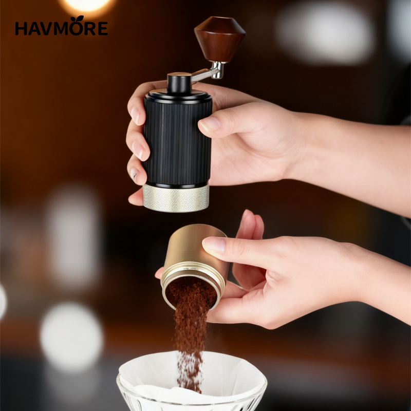 Hand Crank Coffee Grinder with Aluminum Body & Stainless Steel Conical Burrs