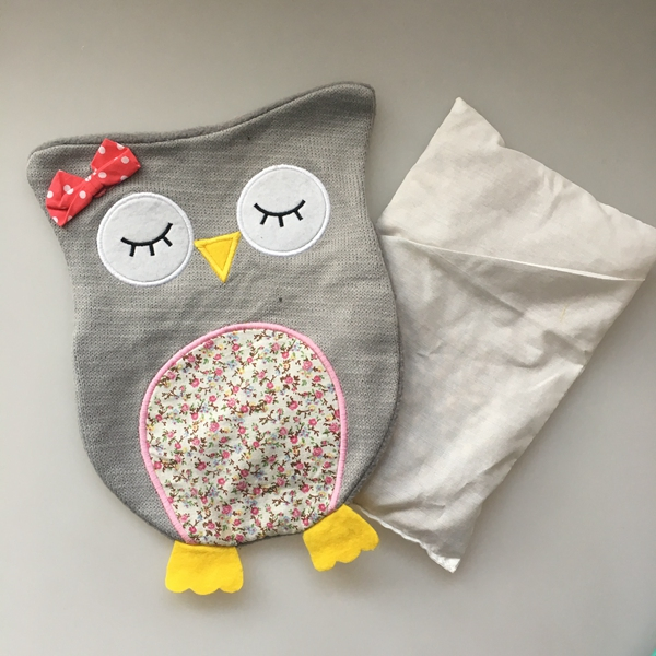 Knitted Owl Cover for Heat Bag and Rubber Bag