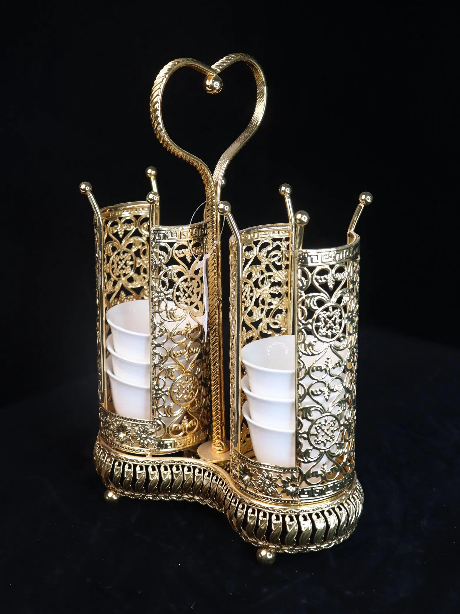 Gold-Plated Iron Frame with Ceramic Tea Cup Decoration Set