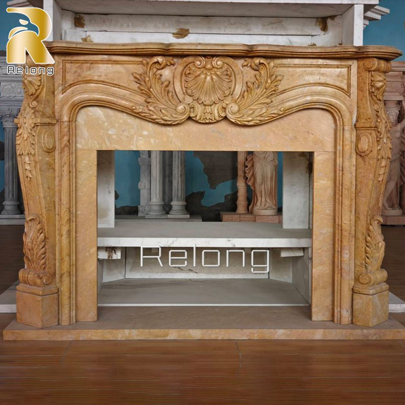 Hand Carved Natural Marble Stone Fireplace Surround for Sale