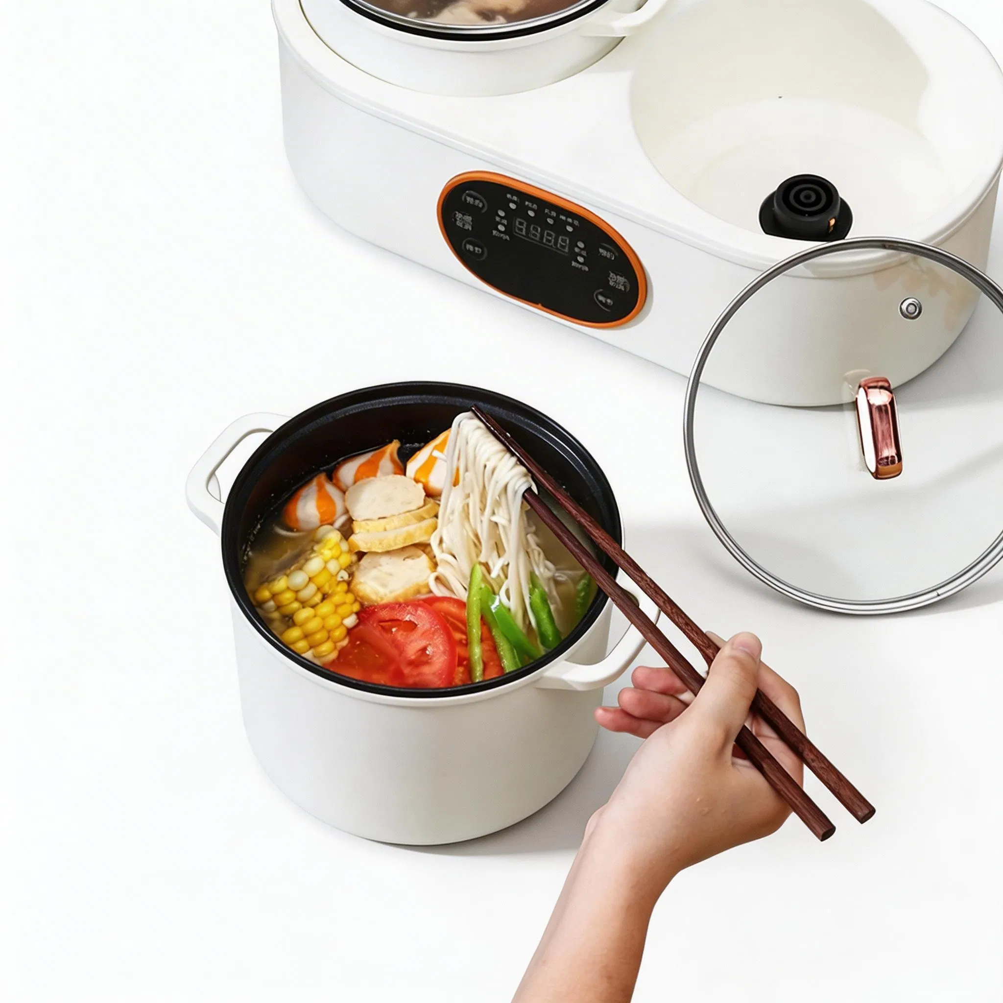 2026 Multi Function Home Appliance Electric Skillet Automatic Electric Cooker Mini Steamer Portable Frying Pan Double-Pot Electric Cooking Hot Pot