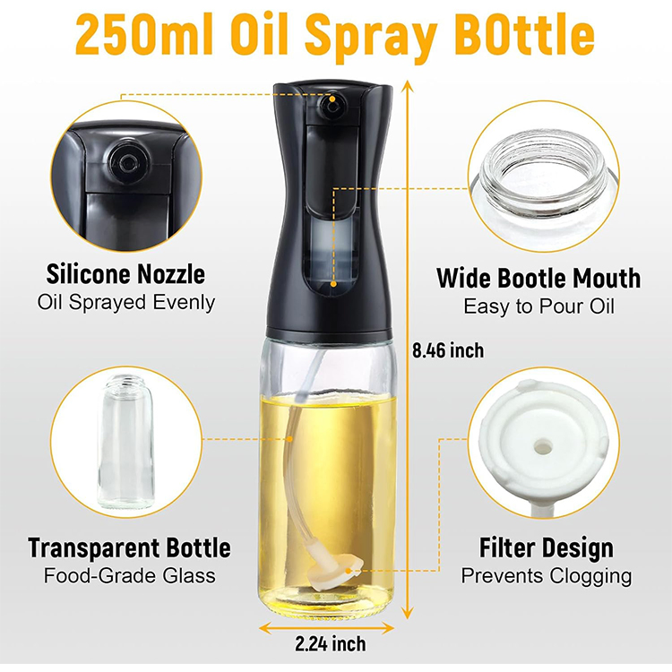 200ml Empty Cooking Glass Oil Dispenser Bottle Refillable Clear Oil Sprayer Bottles