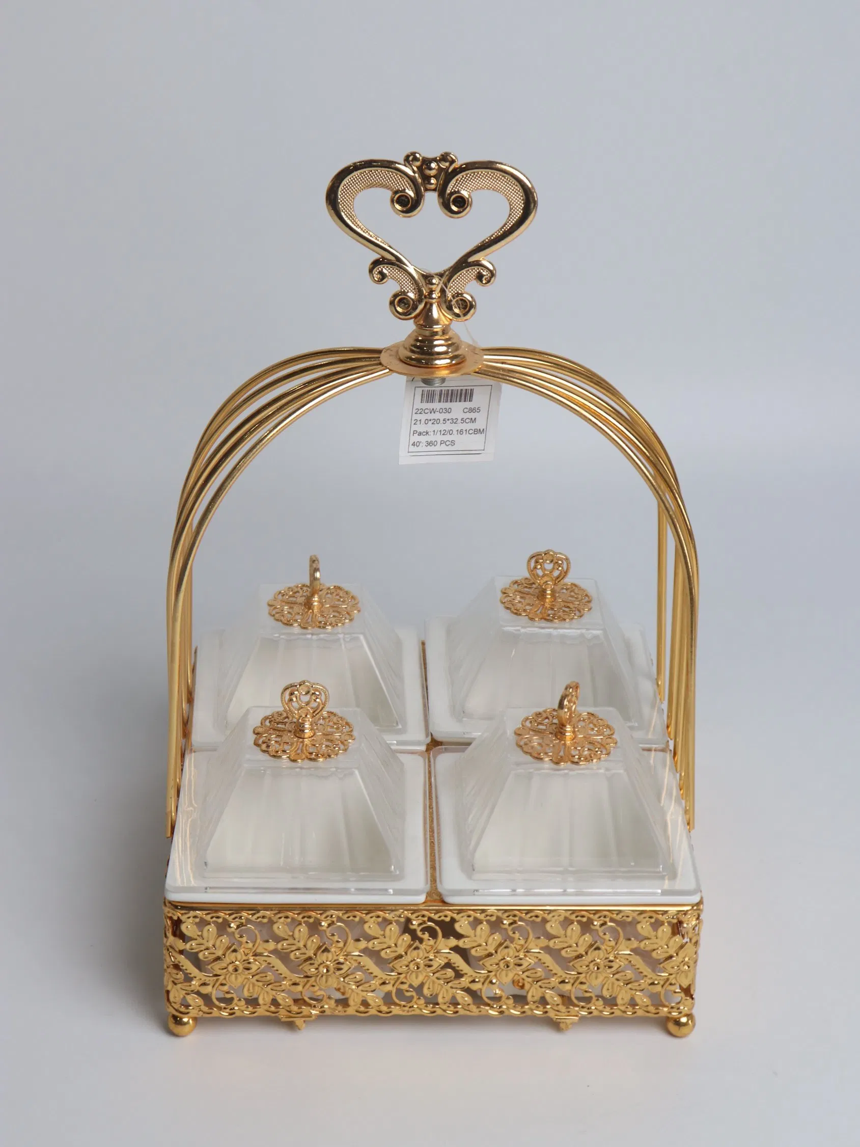Dinner Set Kitchen Utensils Gold Plated Iron Tray with Plastic Bowl Set Candy Tray